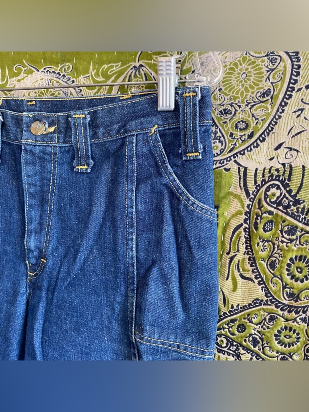 Rare Lee Leens Vintage 1970's Indigo Wash Denim Country Flared Jeans Size 30x32 - Picture 9 of 16